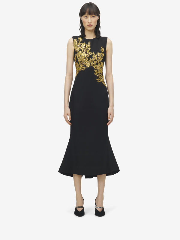 ALEXANDER MCQUEEN - Warped Floral Embroidery Midi Dress - Item 840243QZAPI1000